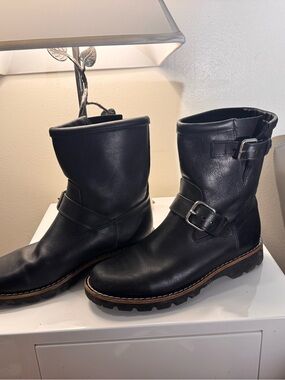 Men's Black Leather Harness Boots